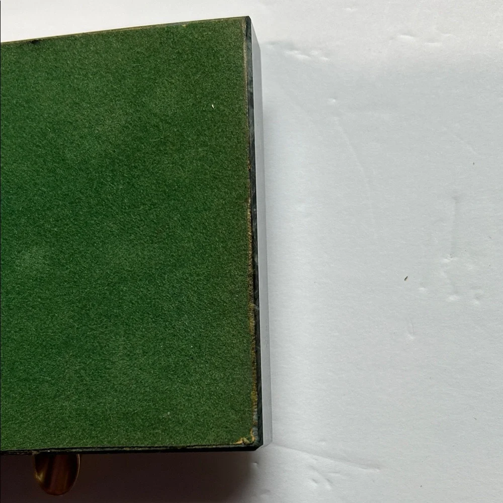 MCM 1960’s Gold Pen Stand Dark Green Marble Dual pen holder Vtg Condition no pen